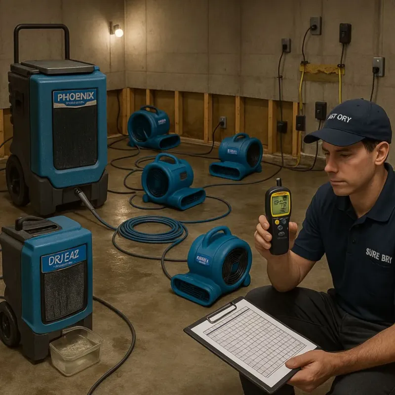 Structural Drying and Dehumidification process in Waltham, MA